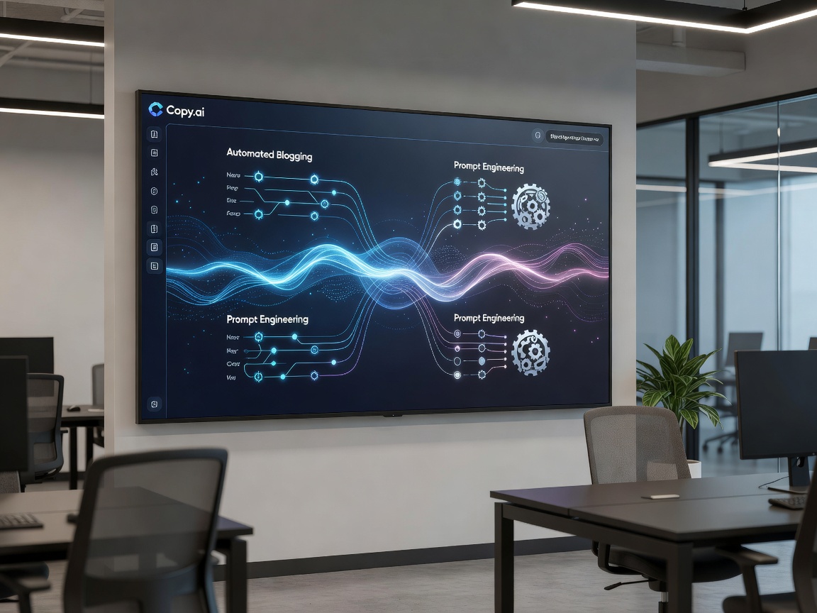 Copy.ai interface showcasing automated blogging workflows and prompt engineering engines