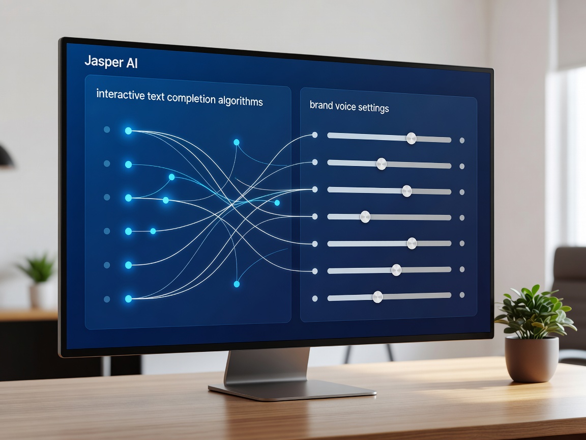 Jasper AI dashboard displaying interactive text completion algorithms and brand voice settings